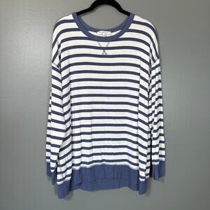 Workshop Blue & White Striped Retro Style Sweatshirt - 1X - Women's Plus Size